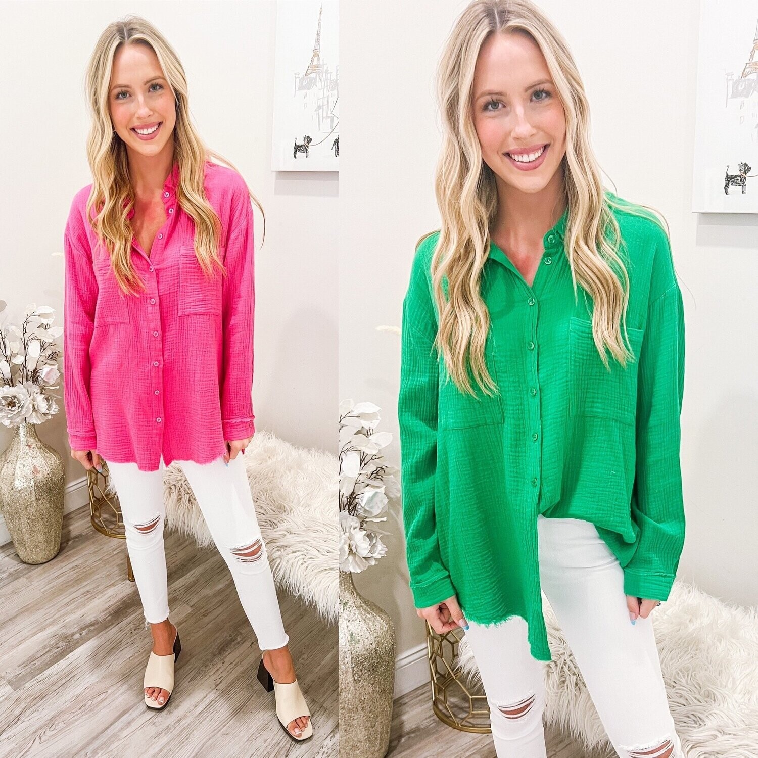 Frayed Hem Button Down Shirt