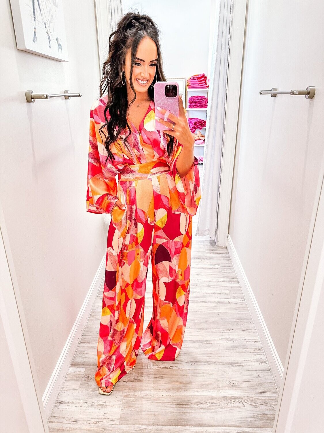 Abstract Kimono Jumpsuit - Burgundy