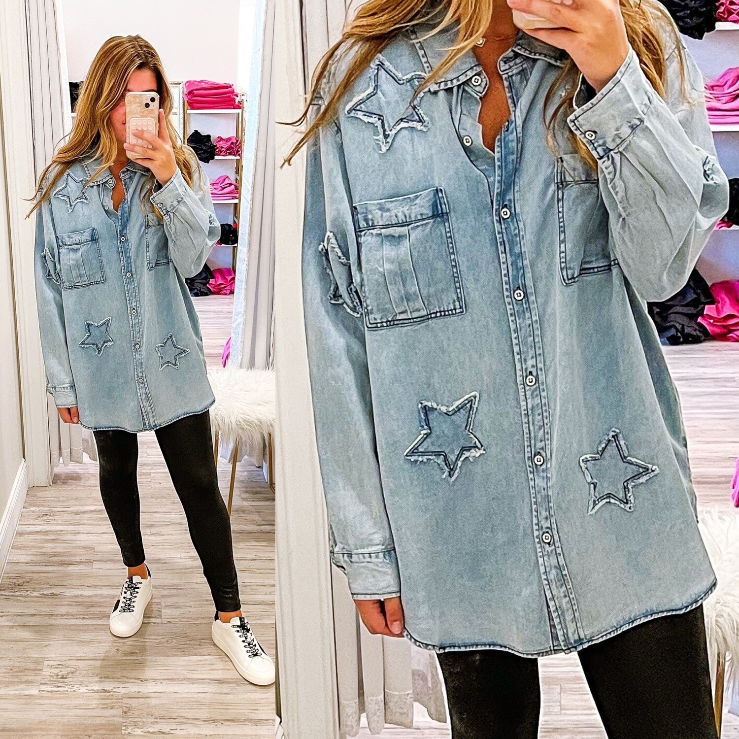 Stone Wash Star Tencel Button Down Shirt