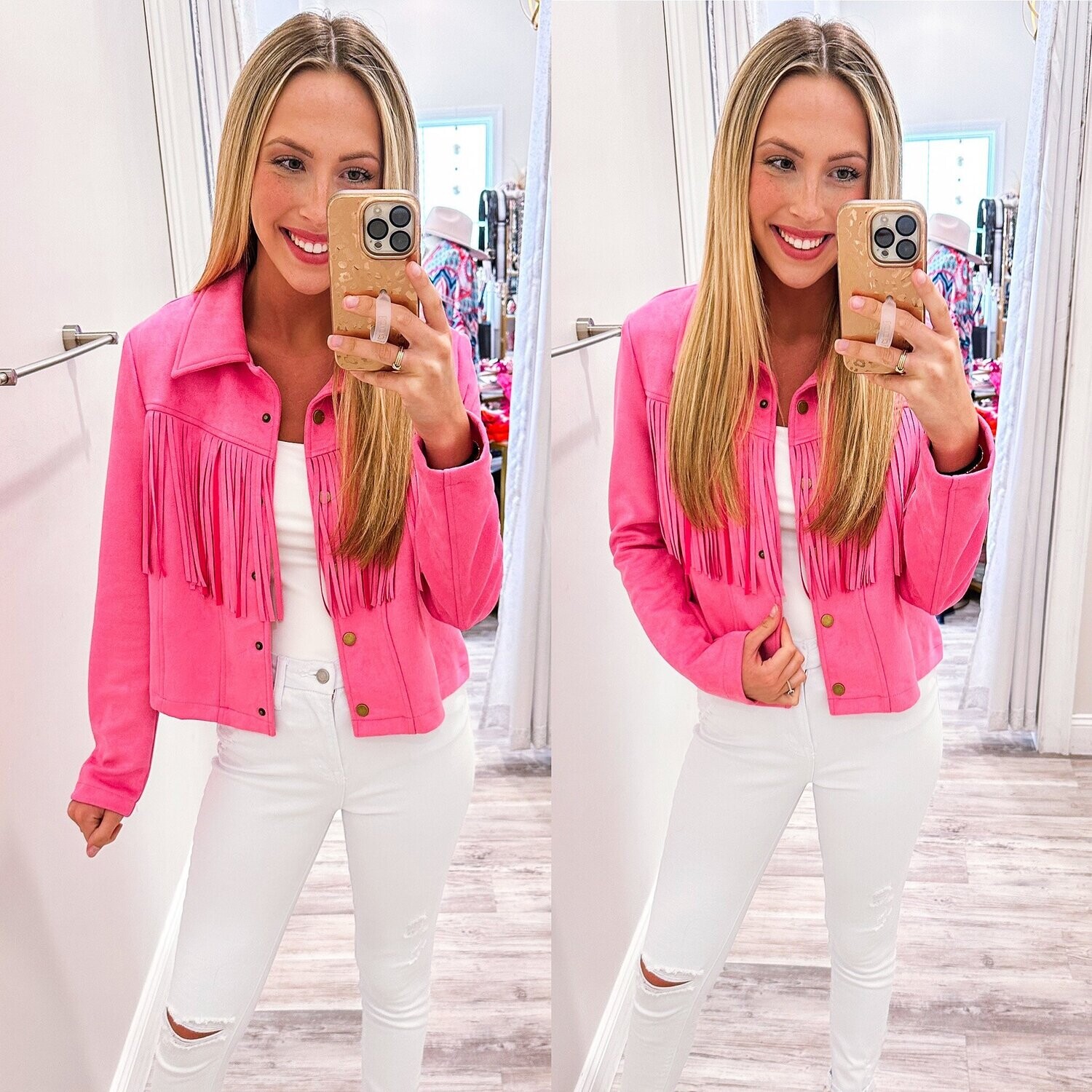 Fringe Suede Jacket - Barbie Pink