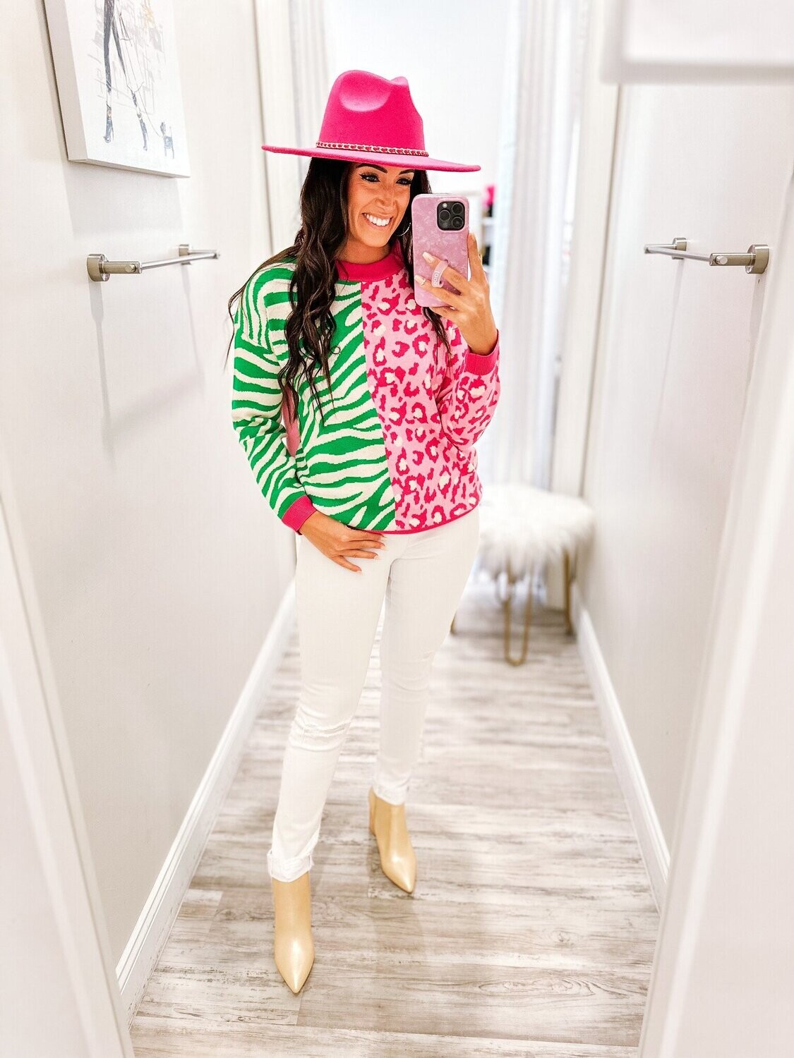 Leopard/Zebra Sweater - Pink