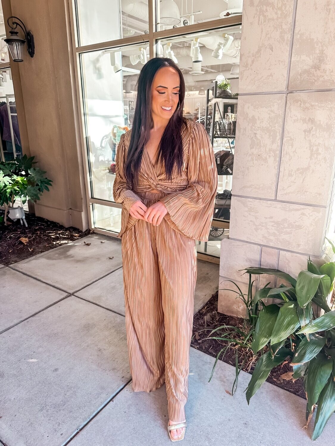Pleated Wide Leg Pants - Bronze