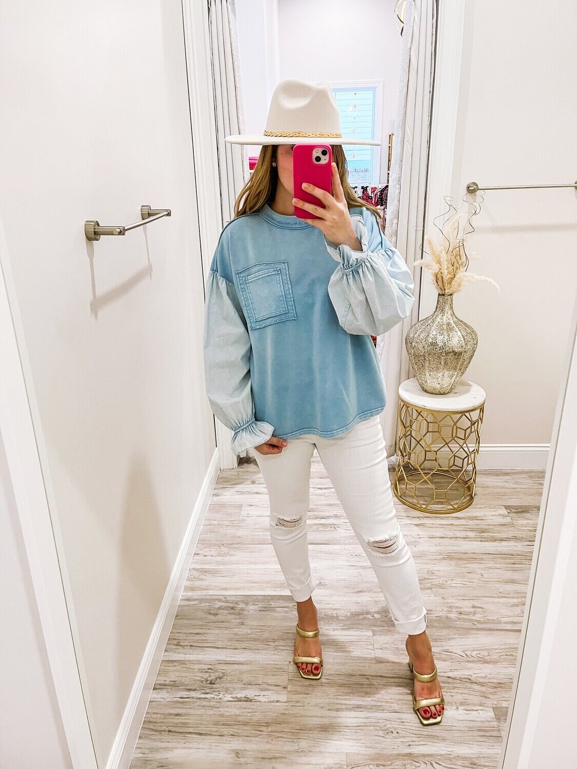 Cotton Sleeves Washed Sweatshirt - Blue