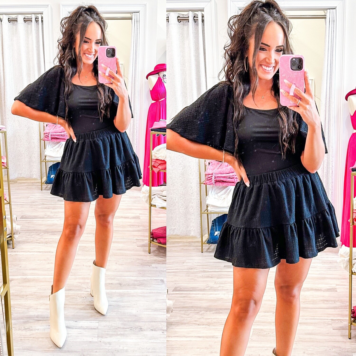 Flowy Ruffle Skirt - Black