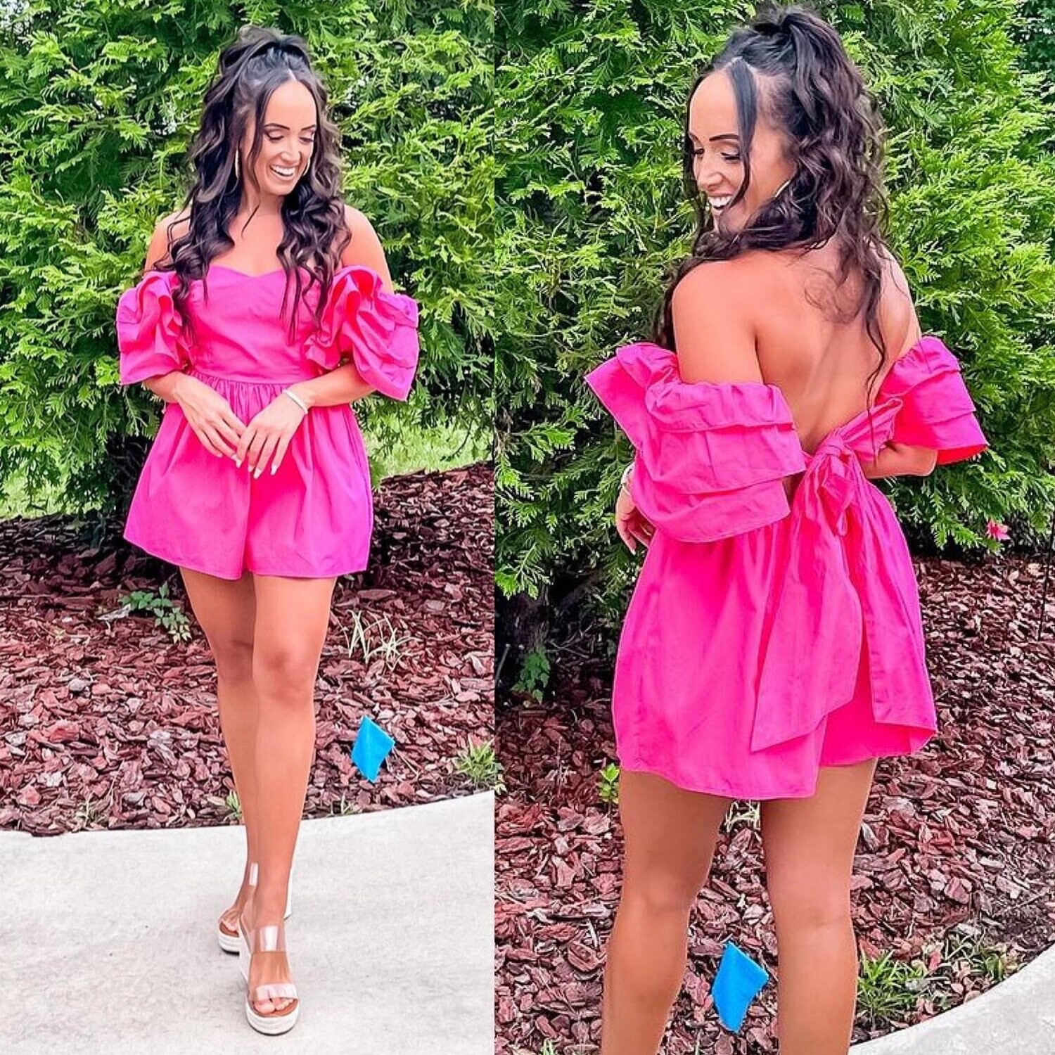 S13581 Puff Ruffled Sleeves Romper
