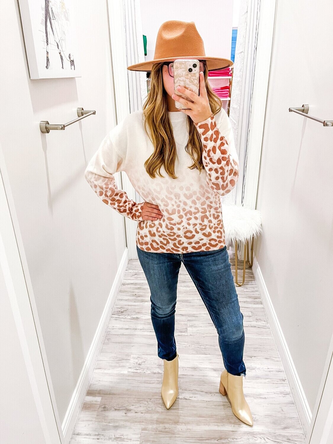 Ombre Leopard Sweater - Cream/Brown