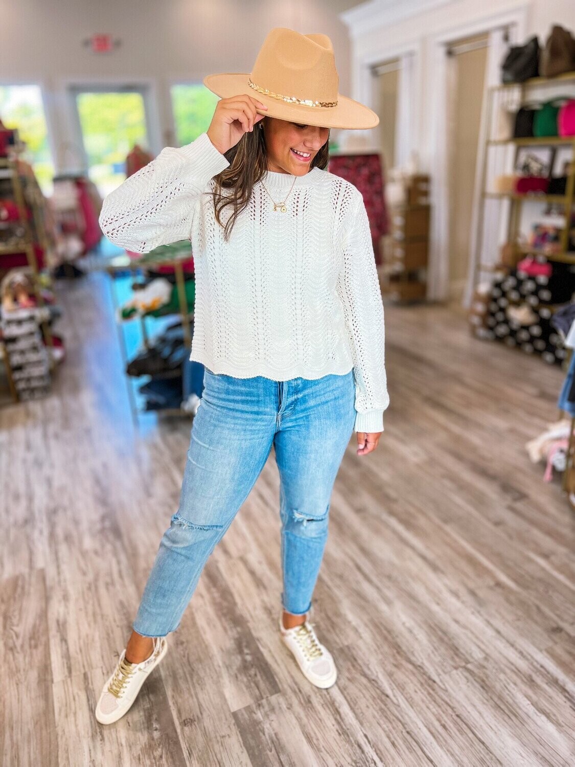 Crochet Knit Sweater - White