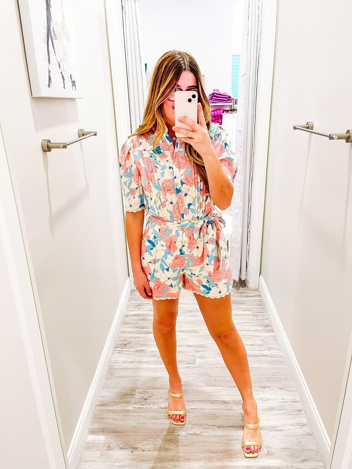 Floral Button Down Romper - Cream