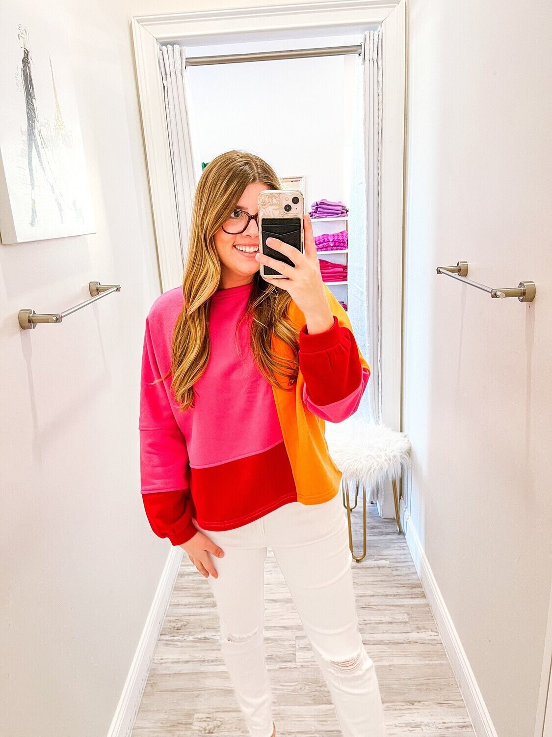 Color Block Sweatshirt - Fuchsia