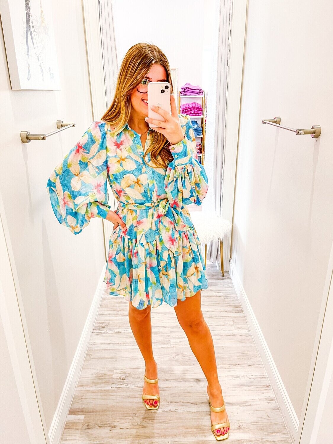 Floral Button Down Dress - Blue
