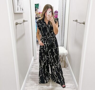 Abstract Utility Jumpsuit - Black