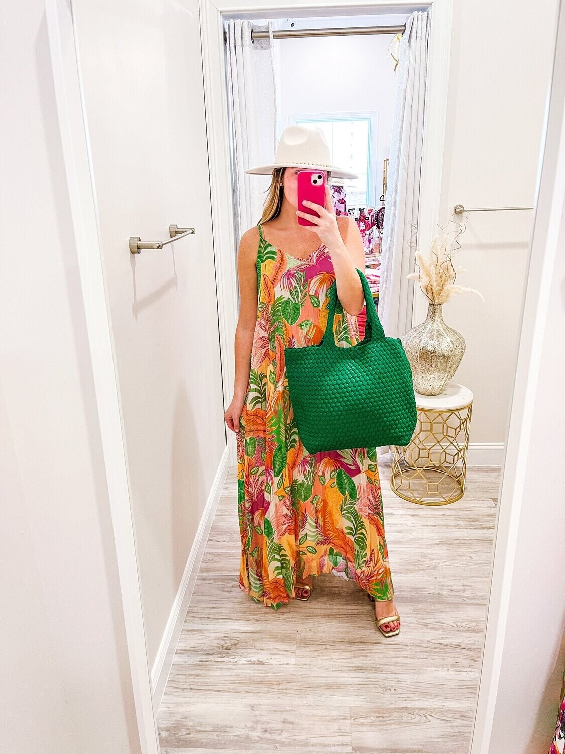Tropical Pleated Maxi Dress - Pink