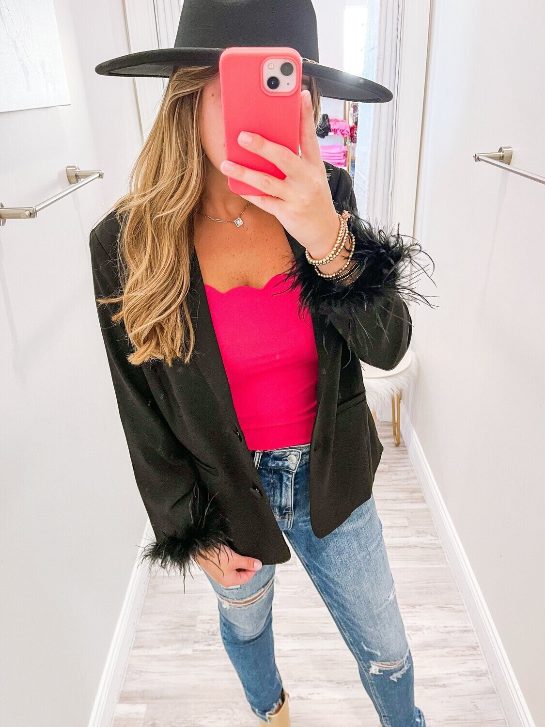 Detachable Feather Cuff Blazer