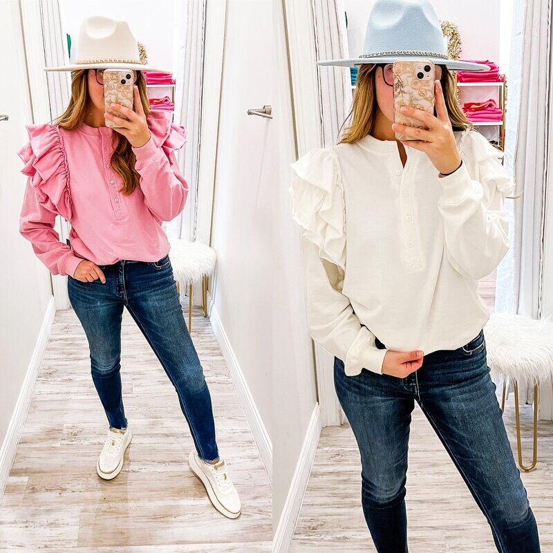 Ruffle Shoulders Sweatshirt