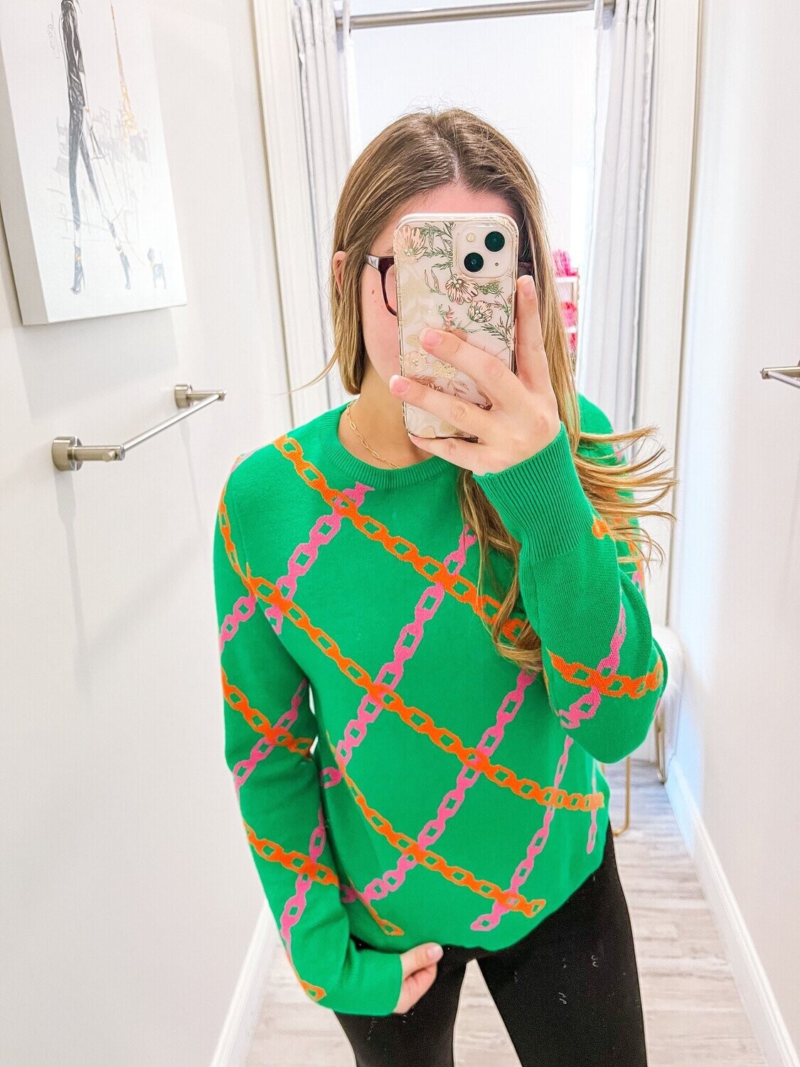 Chain Print Sweater - Green