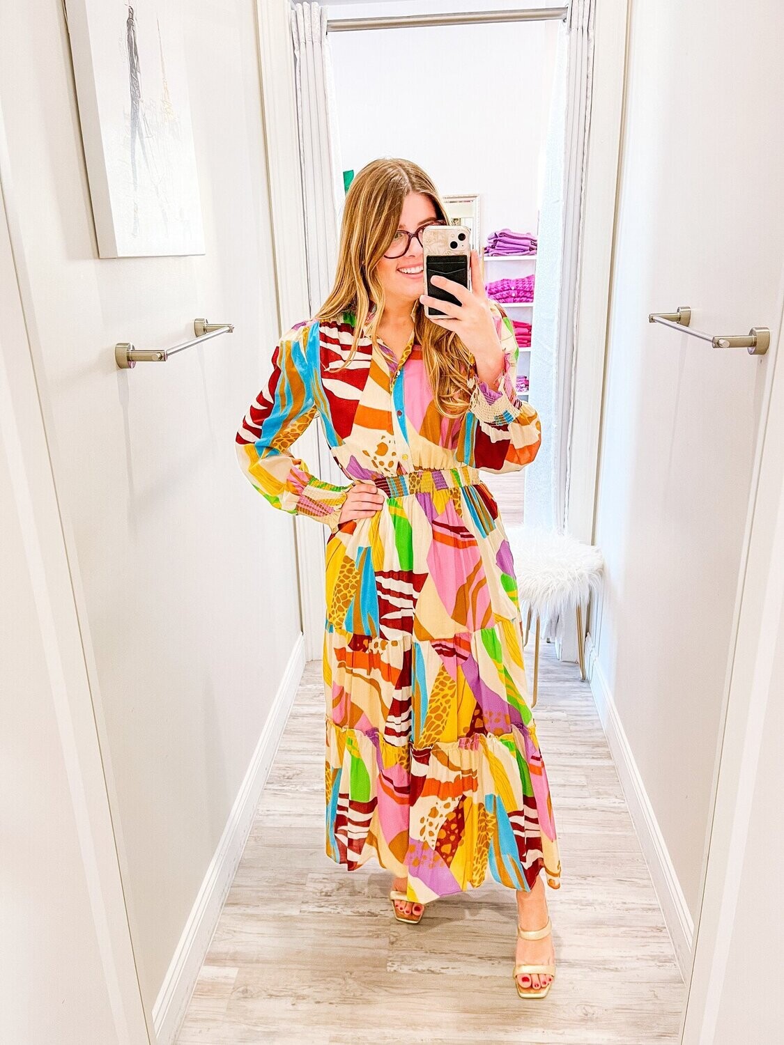 Abstract  Button Up Maxi Dress - Lilac