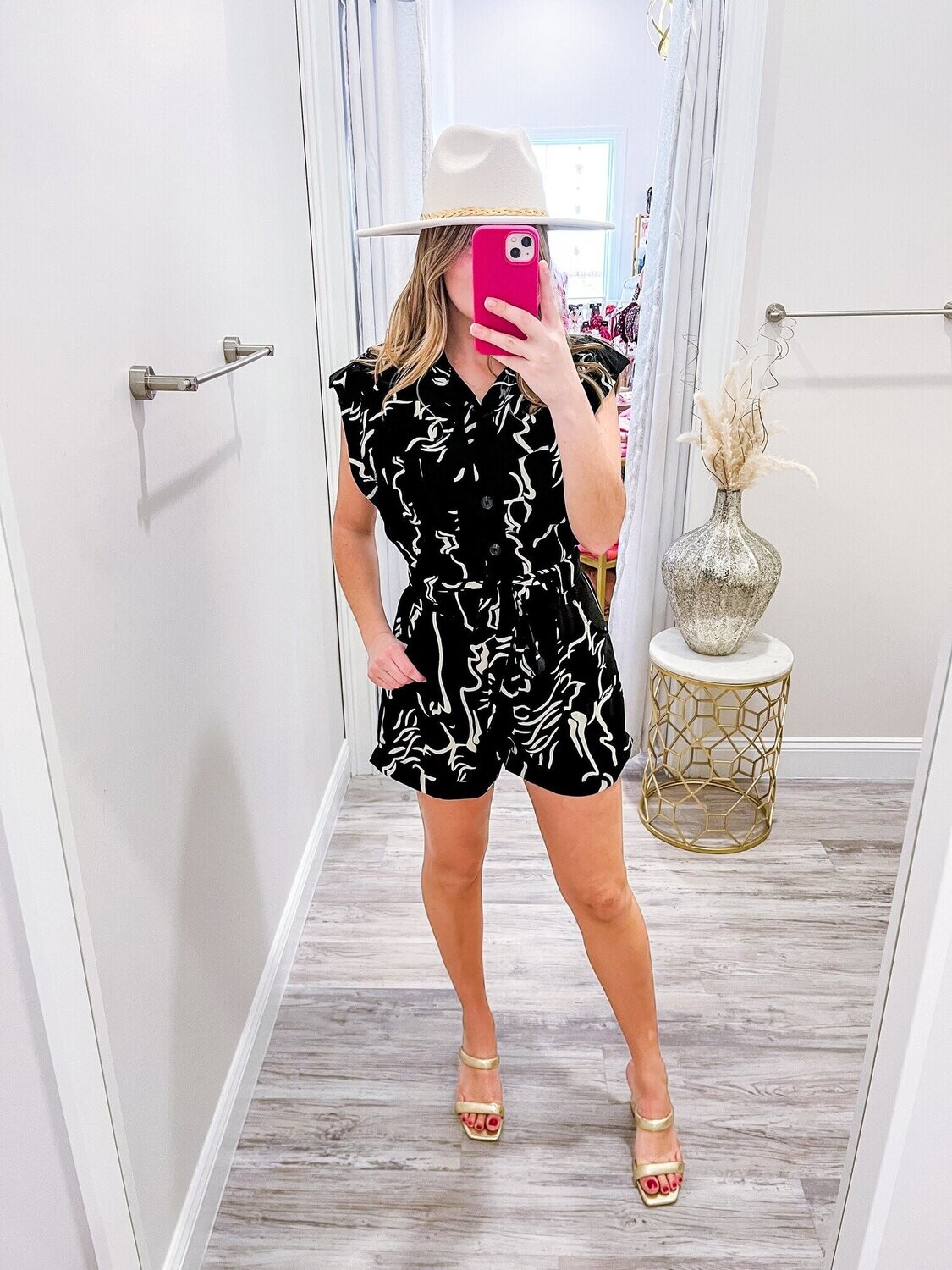 Abstract Utility Romper - Black
