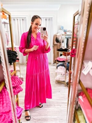 Ruffle Tiered Maxi Dress - Hyper Pink