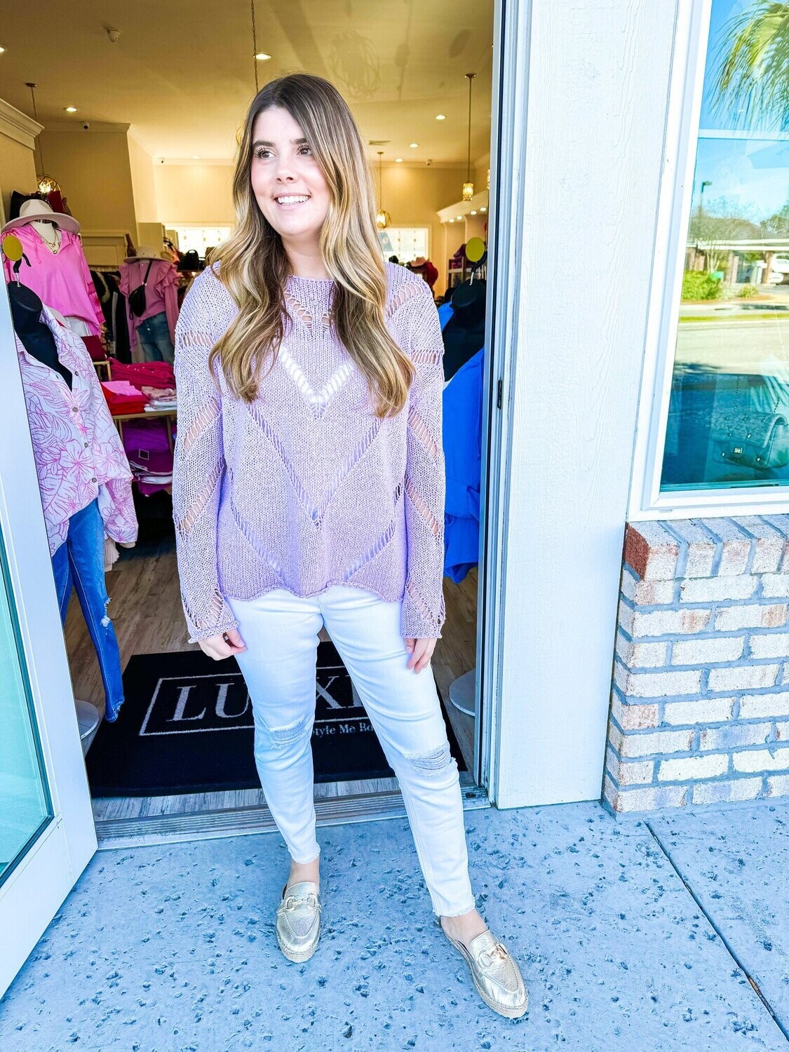 Open Knit Detail Sweater - Lavender