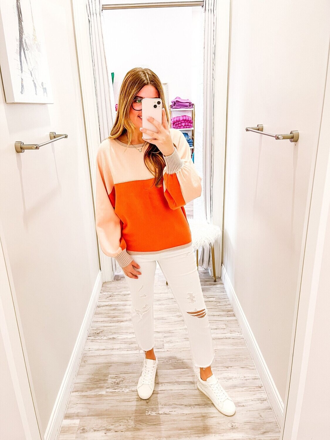 Color Block Sweater - Orange