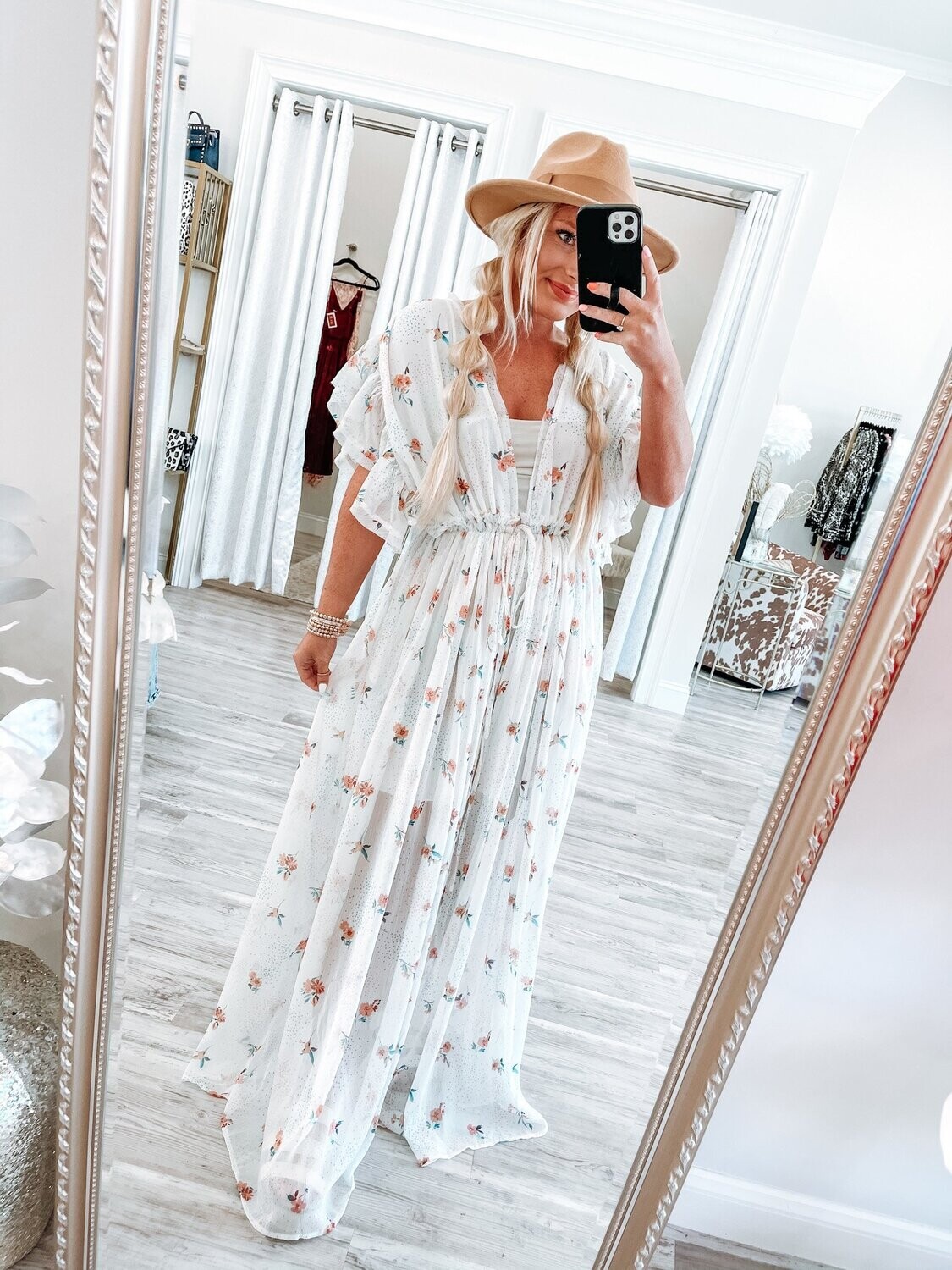 Ruffle Detail Maxi Dress - Cream