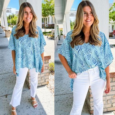 Gold Dot Abstract Top - Blue