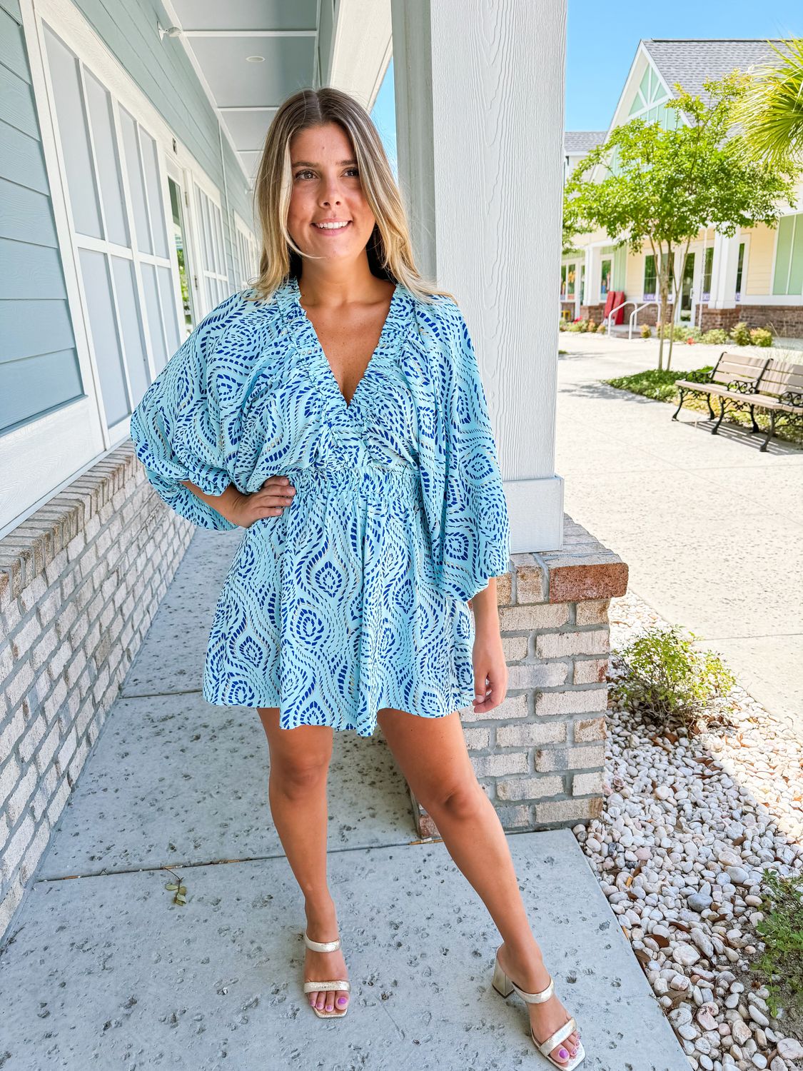 Gold Dots Abstract Romper - Blue