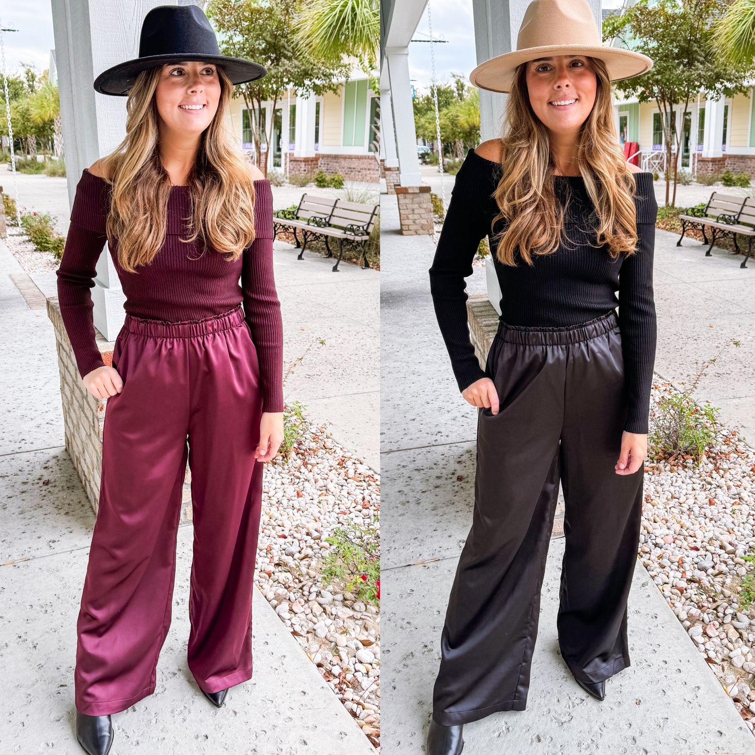 Knit/Satin Off Shoulders Jumpsuit