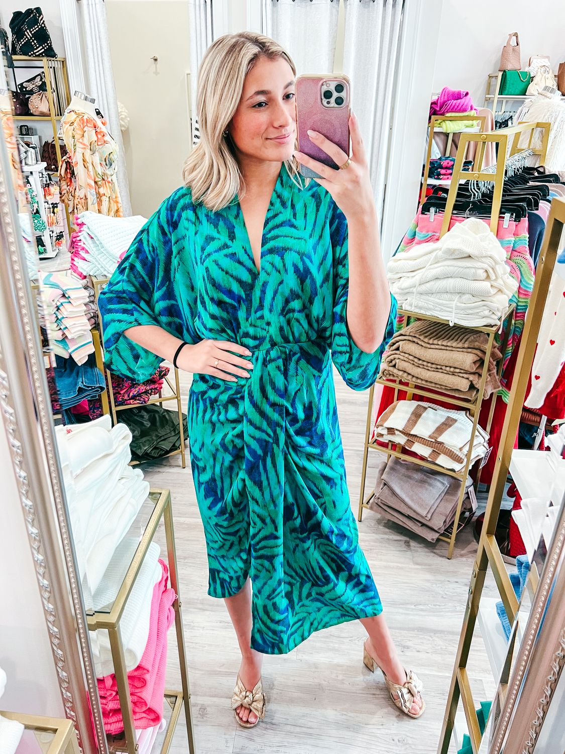 Tropical Ruched Detail Midi Dress