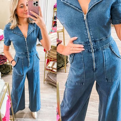 Braided Detail Zipper Denim Jumpsuit - Indigo