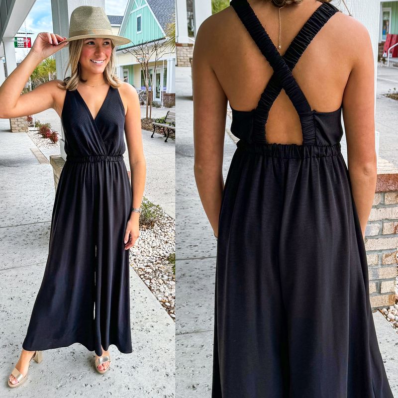 Criss Cross Back Jumpsuit - Black