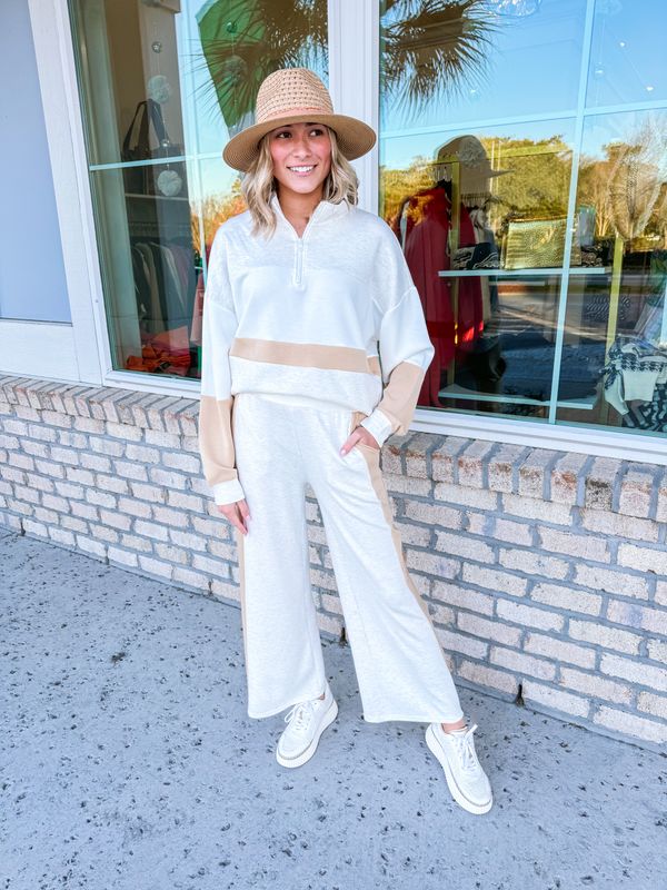 Color Block Cloud Wide Leg Pants - Grey/Caramel