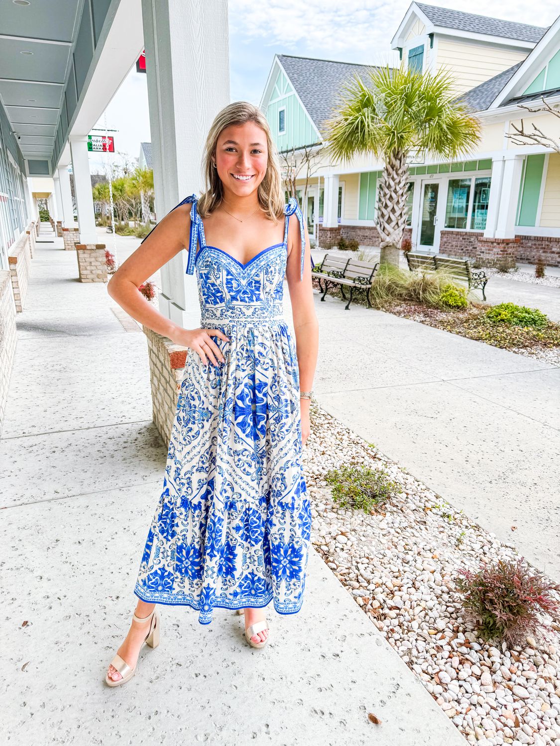 Brunch Tie Shoulders Midi Dress - Blue