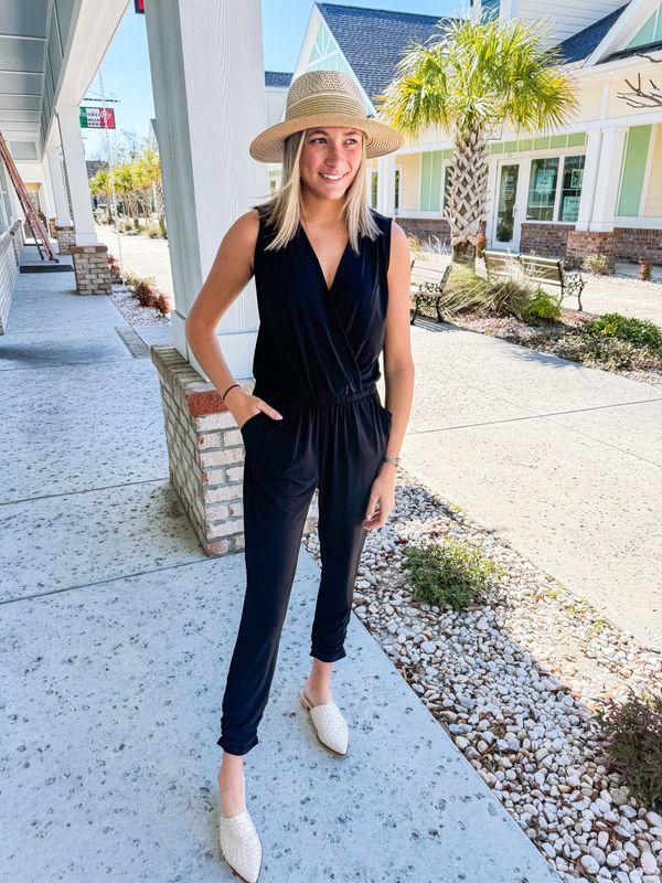Cinched Bottom Crossover Jumpsuit - Black