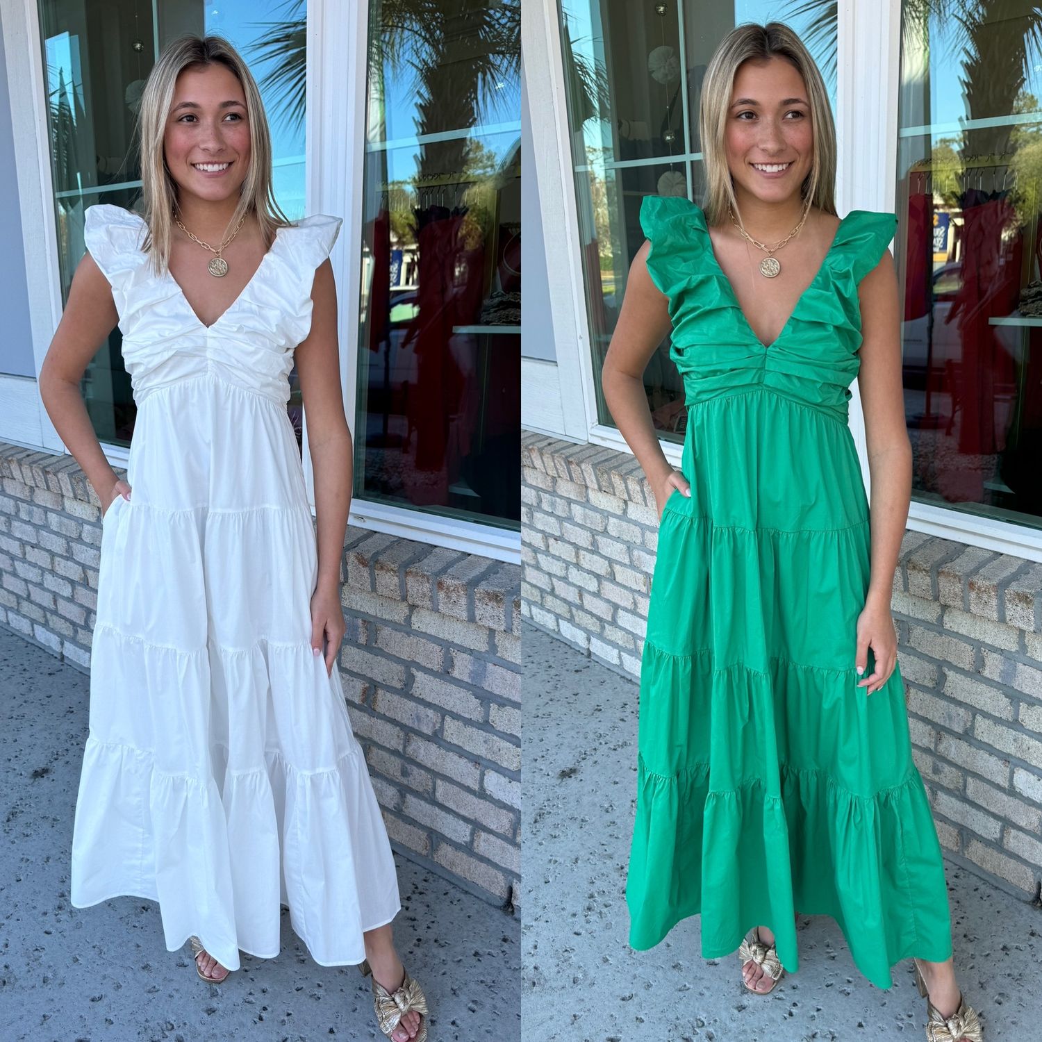 Shirred Neckline Maxi Dress