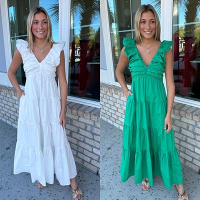 Shirred Neckline Maxi Dress