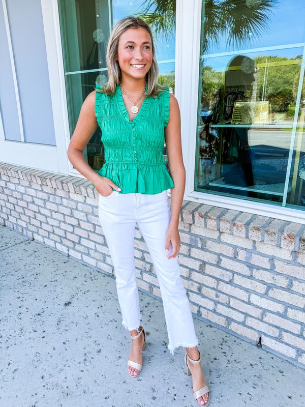 Smocked Peplum Top - Kelly Green
