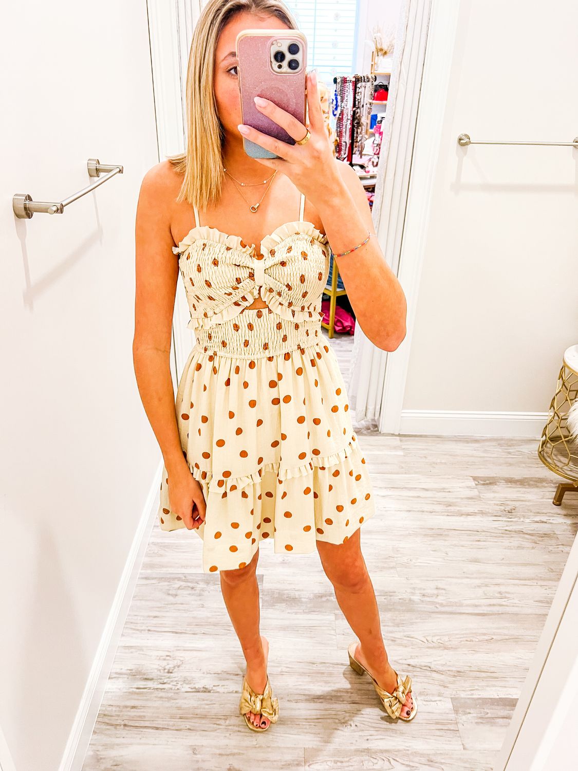 Cut Out Detail Polka Dot Dress - Coconut