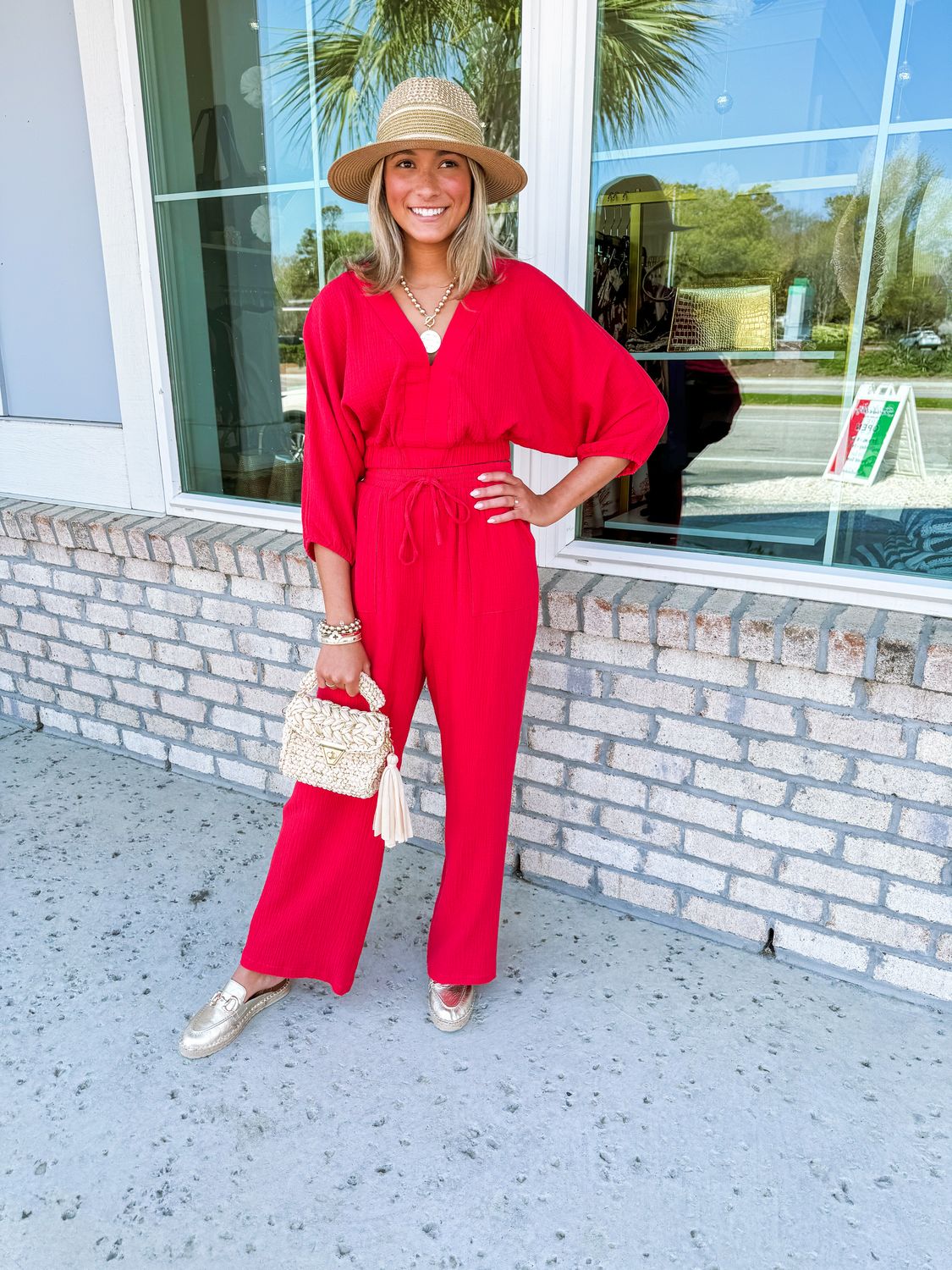 Gauze Pants Set - Red