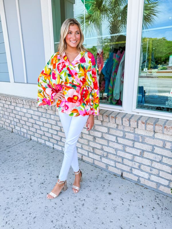Floral Kimono Top - Ivory
