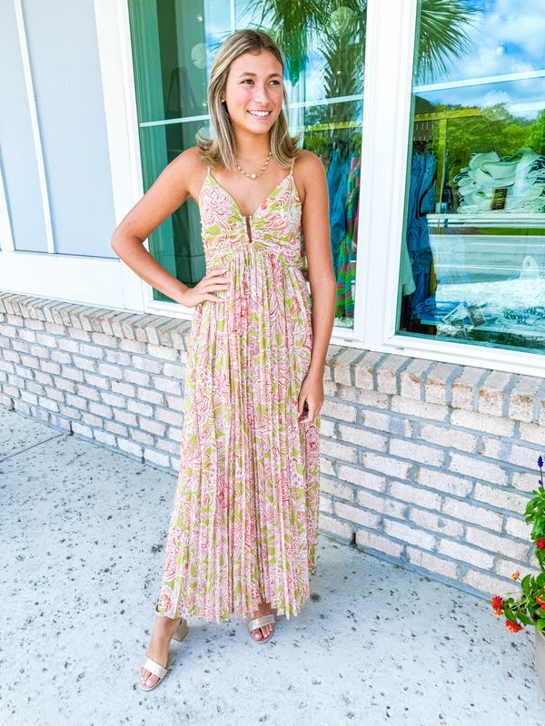 Cut Out Detail Floral Paisley Maxi Dress - Green
