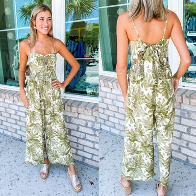 Tie Back Tropical Jumpsuit - Green