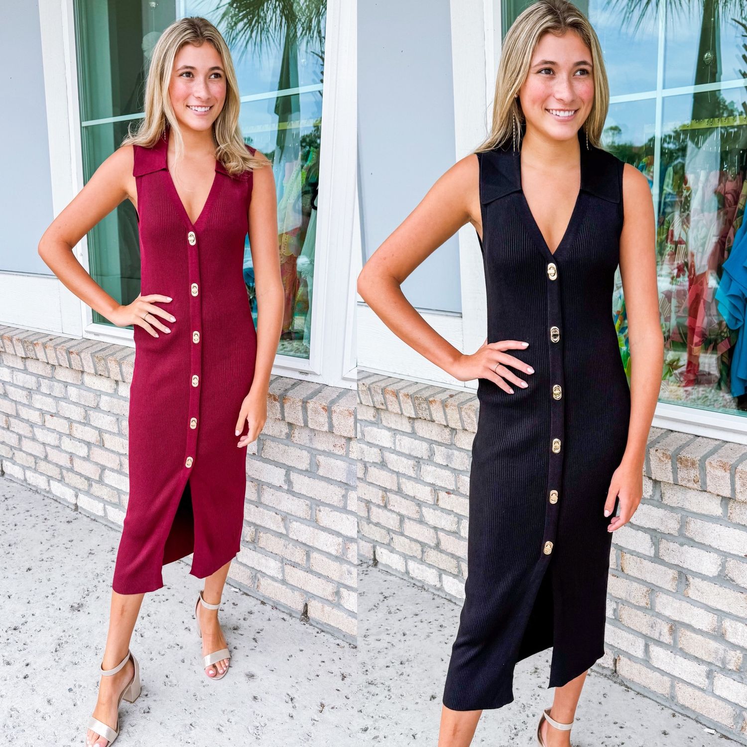 Gold Locks Knit Collared Midi Dress