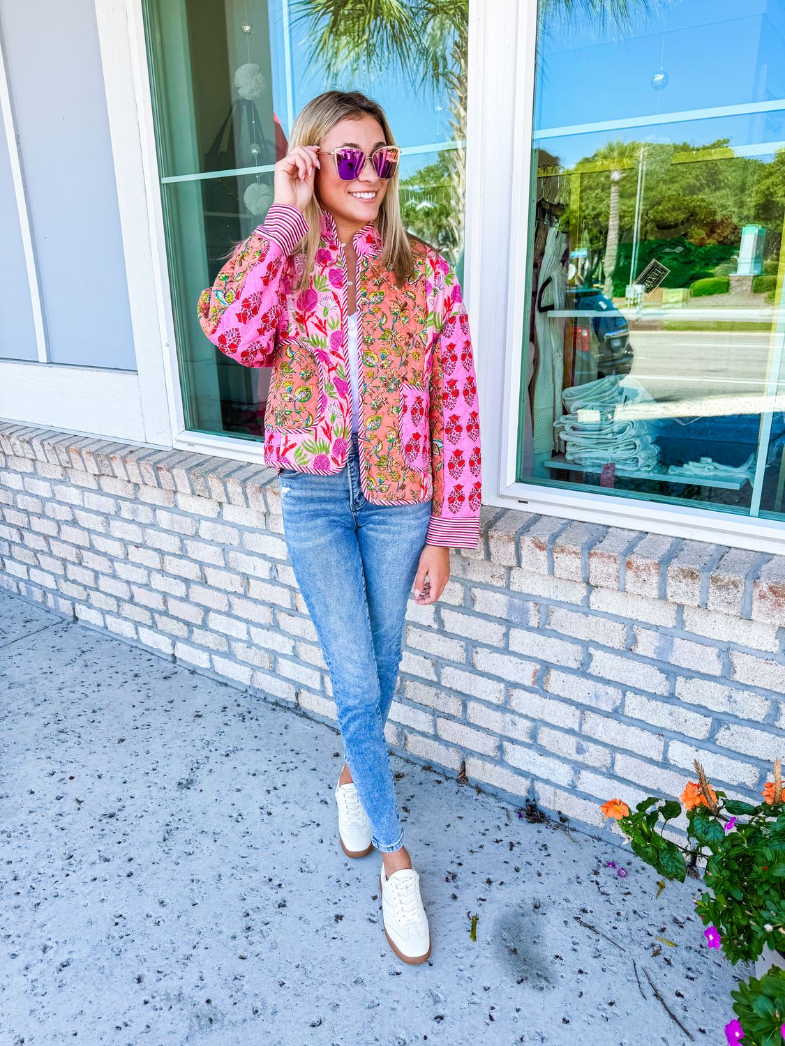 Floral Patchwork Quilted Jacket - Pink