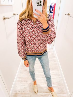 Abstract Zip Up Sweater - Pink