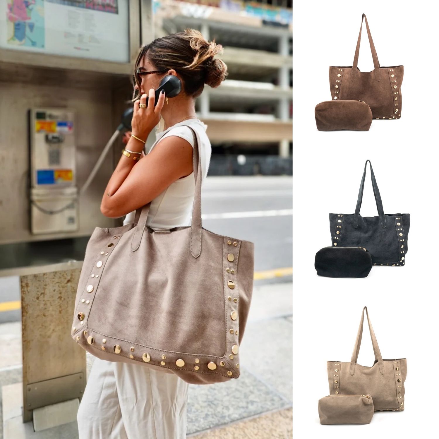 Myla Suede Tote With Studs