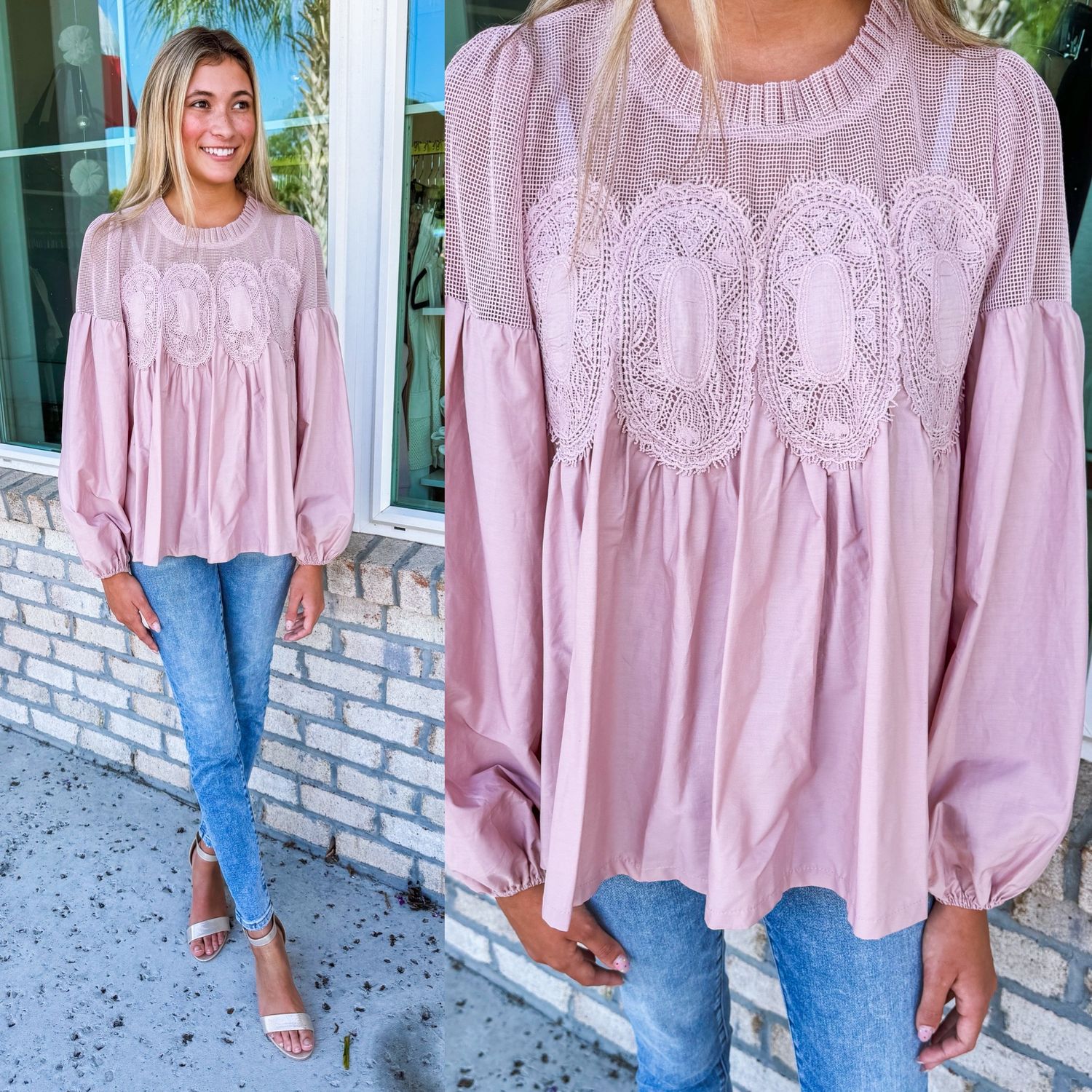 Lace Applique Top - Mauve