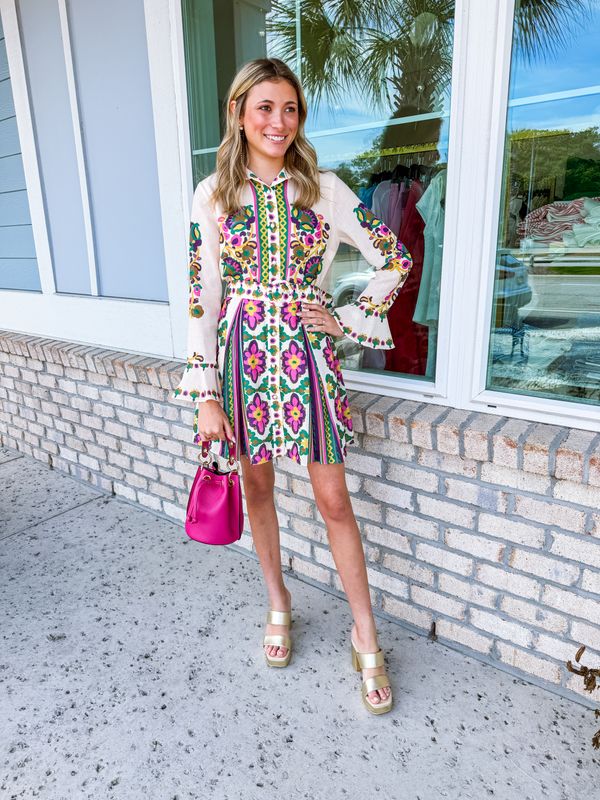 Abstract Floral Dress - Cream