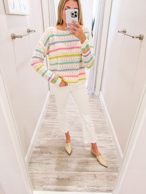 Striped Open Knit Sweater - Cream