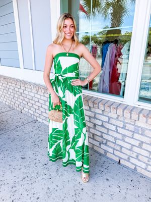 Tropical Strapless Maxi Dress - Green